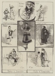 Skizzen aus Esmeralda, der neuen Oper, im Drury-Lane-Theater